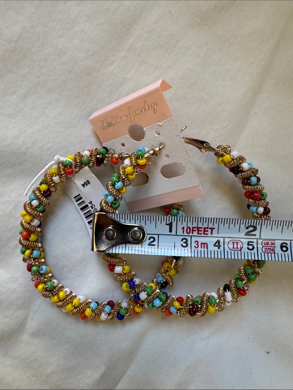 Gold-Tone Hoop Earrings with Multi-Color Seed Beads